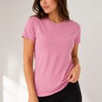 Kadın Basic Tişört Bisiklet Yaka Kısa Kol Günlük Yazlık Slim fit T-Shirt - Pembe