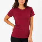 Kadın Basic Tişört Bisiklet Yaka Kısa Kol Günlük Yazlık Slim fit T-Shirt - Bordo