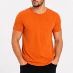 Erkek Basic Tişört Bisiklet Yaka Kısa Kol Günlük Yazlık Slim fit T-Shirt - Turuncu