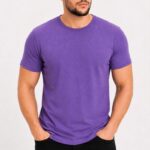 Erkek Basic Tişört Bisiklet Yaka Kısa Kol Günlük Yazlık Slim fit T-Shirt - Mor