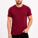 Erkek Basic Tişört Bisiklet Yaka Kısa Kol Günlük Yazlık Slim fit T-Shirt - Bordo
