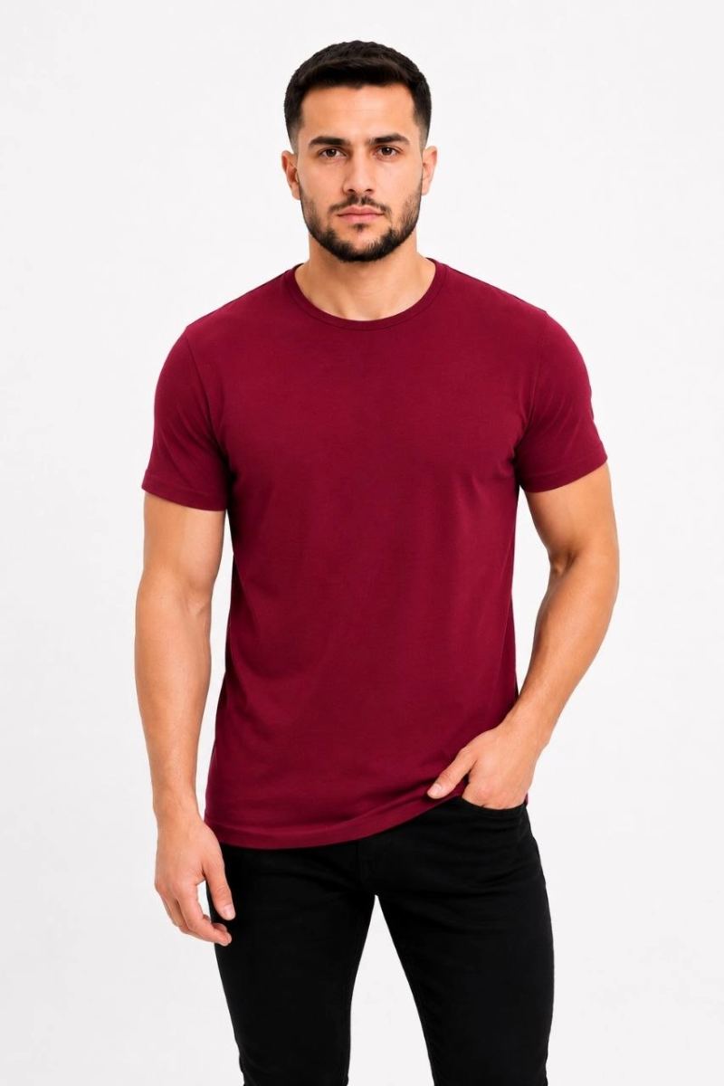 vlmrtr-10777_6a09a49e7907d-54396392-sw853sh1280-iaqfnmab.jpg Erkek Basic Tişört Bisiklet Yaka Kısa Kol Günlük Yazlık Slim fit T-Shirt - Bordo - Görsel 1