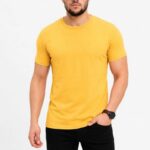 Erkek Basic Tişört Bisiklet Yaka Kısa Kol Günlük Yazlık Slim fit T-Shirt - Sarı