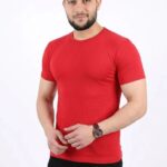 Erkek Basic Tişört Bisiklet Yaka Kısa Kol Günlük Yazlık Slim fit T-Shirt - Kırmızı