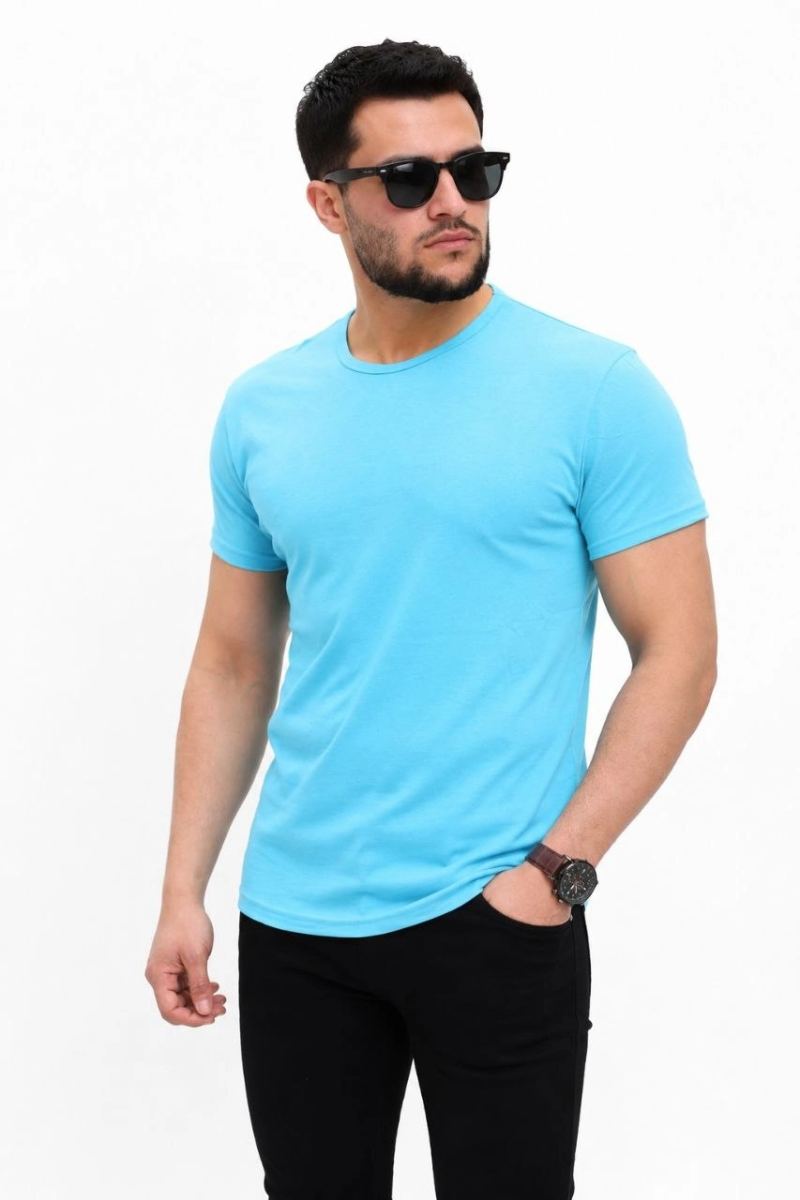 vlmrtr-10782_6a09a6aff3185-70934696-sw853sh1280-1ywsrfm4.jpg Erkek Basic Tişört Bisiklet Yaka Kısa Kol Günlük Yazlık Slim fit T-Shirt - Açık Mavi - Görsel 1
