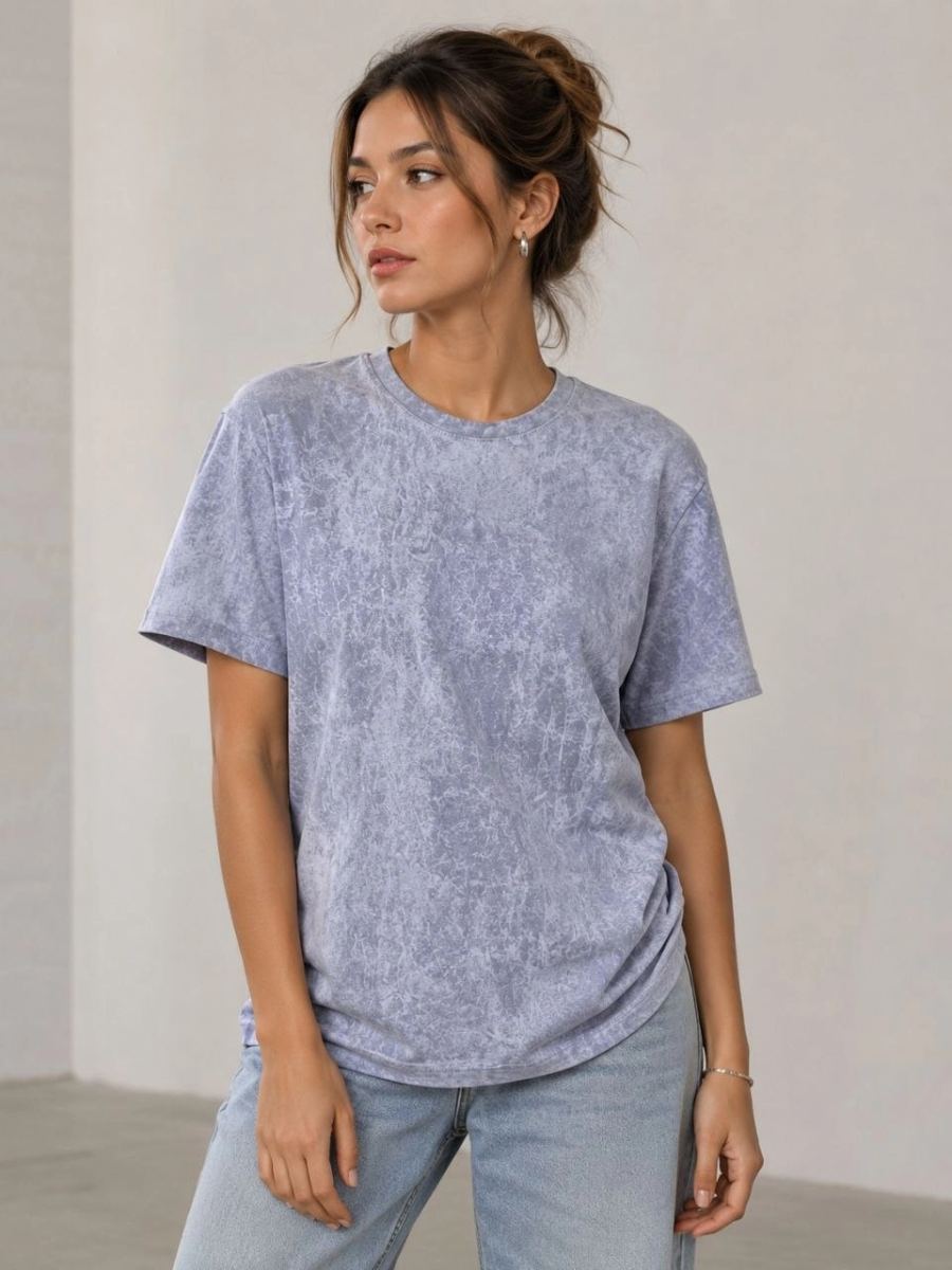 vlmrtr-10785_6a0ae7cba7922-4058189-sw960sh1280-3abdt2pf.jpg Kadın Yıkamalı Washed Effect Tişört Bisiklet Yaka Sokak Stil Kısa Kol T-Shirt - Gri - Görsel 1