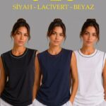 Kadın 3’lü Kolsuz Sporcu Atlet Seti Yazlık Bisiklet Yaka - Siyah, Lacivert, Beyaz