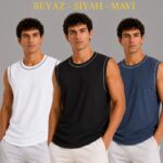 3’lü Kolsuz Sporcu Atlet Seti Bisiklet Yaka - Siyah, Beyaz, İndigo