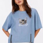 Baskılı T-Shirt Bisiklet Yaka T-Shirt - Mavi