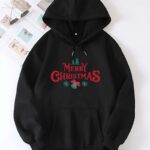Yılbaşı Merry Christmas Baskılı Oversize Kapüşonlu Sweatshirt Hoodie - Siyah