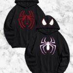 Sevgili Çift Kombini Örümcek Baskılı Kapüşonlu Sweatshirt Hoodie - Siyah