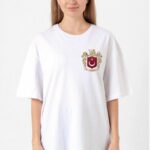 Türk Arma Baskılı Oversize Bisiklet Yaka T-shirt - Beyaz