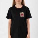 Türk Arma Baskılı Oversize Bisiklet Yaka Günlük T-shirt - Siyah