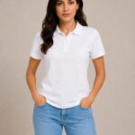 Kadın Polo Yaka Pike Kumaş Düğmeli Basic Tişört Günlük Rahat - Beyaz