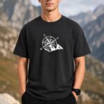 Erkek Outdoor Pusula Dağ Baskılı Kısa Kollu Oversize T-Shirt - Siyah