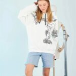 Oversize Kapüşonlu Baskılı 3 İplik Pamuklu Hoodie Sweatshirt - B