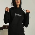 Kadın Oversize Kapüşonlu Cepli Baskılı 3 İplik Pamuklu Hoodie Sweatshirt - Siyah
