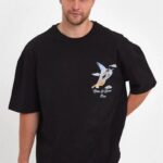 Melek Baskılı T-Shirt Bisiklet Yaka T-Shirt - Siyah