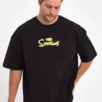 Erkek Baskılı T-Shirt Kısa Kol Bisiklet Yaka Regular Fit Rahat Kalıp Günlük Tişört - Siyah
