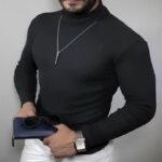 Erkek Kaşkorse Boğazlı Full Likralı Fitilli Body Kazak - Siyah