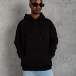 Erkek 3 İplik Pamuklu Kapüşonlu Kanguru Cepli Sweatshirt Hoodie -  Siyah