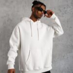 Erkek 3 İplik Pamuklu Kapüşonlu Kanguru Cepli Sweatshirt Hoodie - Beyaz