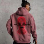 Erkek 3 İplik Pamuklu Kapüşonlu Baskılı Cepli Sweatshirt Hoodie - Gül Kurusu