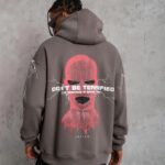 Erkek 3 İplik Pamuklu Kapüşonlu Baskılı Cepli Oversize Sweatshirt Hoodie - Gri