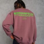 Erkek Bisiklet Yaka Baskılı 3 iplik pamuklu Sweatshirt - Gül Kurusu
