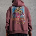 Erkek 3 İplik Pamuklu Kapüşonlu Baskılı Cepli Oversize Sweatshirt Hoodie - Gül Kurusu
