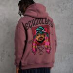 3 İplik Pamuklu Kapüşonlu Baskılı Cepli Oversize Sweatshirt Hoodie - Gül Kurusu