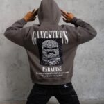Erkek 3 İplik Pamuklu Baskılı Kapüşonlu Cepli Sweatshirt Hoodie - Gri
