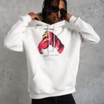 Erkek Kapüşonlu Cepli Boks Eldiven Baskılı 3 İplik Sweatshirt Hoodie - Beyaz