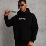Erkek Baskılı Kapüşonlu 3 iplik pamuklu hoodie Sweatshirt - Siyah