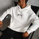 Baskılı Kapüşonlu ve Kanguru Cepli Sweatshirt hoodie - Beyaz