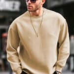Erkek Düz Bisiklet Yaka 3 iplik pamuklu Sweatshirt - Bej