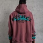 3 İplik içi Pamuklu Alev Baskılı Kapüşonlu hoodie Sweatshirt - Gül Kurusu