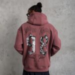 3 İplik Pamuklu Kapüşonlu Baskılı Cepli Sweatshirt Hoodie - Gül Kurusu