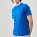 Erkek Düz Penye Tişört Bisiklet Yaka Kısa Kol Regular Fit T-Shirt - Mavi