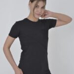 Kadın File Cepli T-Shirt Kısa Kol Bisiklet Yaka Slimfit Tişört  - Siyah