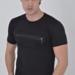 Gögüs Fermuarlı T-Shirt Bisiklet Yaka Slimfit T-Shirt - Siyah