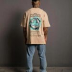 Erkek Kısa Kol Yazlık Tişört Bisiklet Yaka Baskılı Oversize T-Shirt - Bej