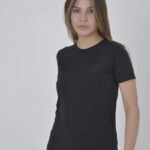 Kadın Gögüs Fileli T-Shirt Kısa Kol Bisiklet Yaka Slimfit Tişört   - Siyah