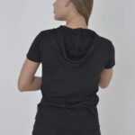 Kadın Kapüşonlu T-Shirt Kısa Kol Bisiklet Yaka Slimfit Tişört   - Siyah