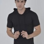 Kapüşonlu T-Shirt Bisiklet Yaka Slimfit T-Shirt - Siyah