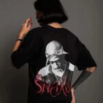 Kadın Baskılı T-Shirt Oversize Kısa kol Bisiklet yaka tişort- Siyah
