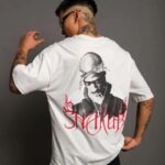 Baskılı T-Shirt Oversize Bisiklet yaka tişort - Beyaz
