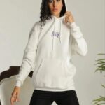 Kadın Oversize Kapüşonlu Cepli Baskılı 3 İplik Pamuklu Hoodie Sweatshirt - Beyaz