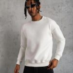 Erkek Düz Bisiklet Yaka 3 iplik pamuklu Sweatshirt - Beyaz