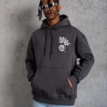 3 İplik Pamuklu Kapüşonlu Baskılı Cepli Oversize Sweatshirt Hoodie - Füme